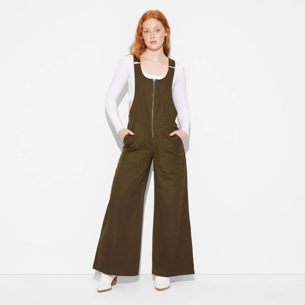 Womens Twill Baggy Zip-Front Overalls - Wild Fable Olive Product Image