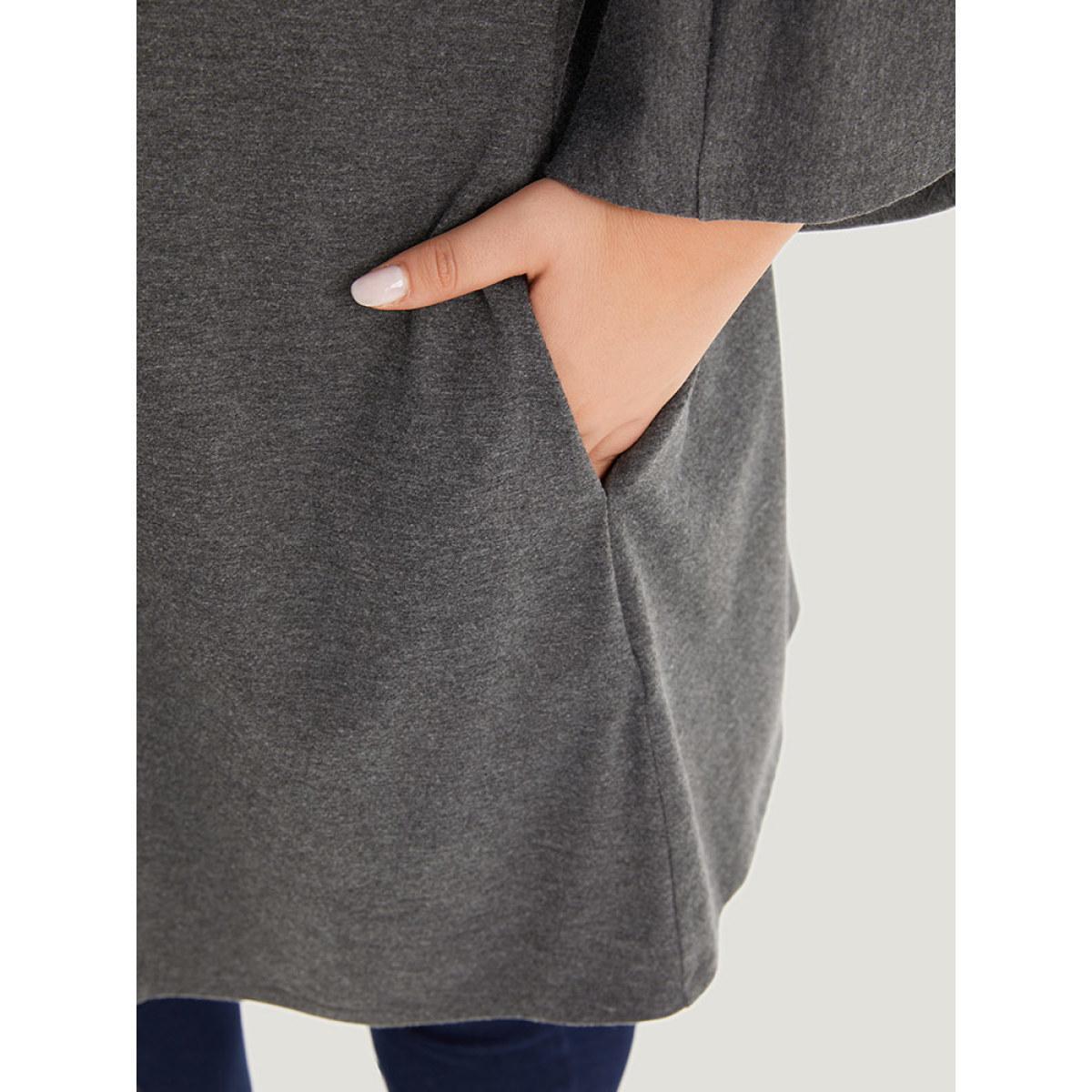 Plus Size Supersoft Essentials Plain Open Front Pocket Batwing Sleeve Kimono Women DarkGray Casual Plain Loose Pocket Dailywear Kimonos BloomChic 10/M Product Image