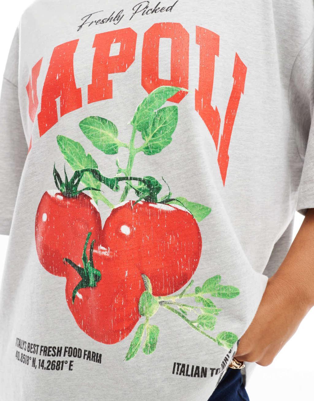 ASOS DESIGN oversized t-shirt with napoli tomato graphic in heathered ice Product Image