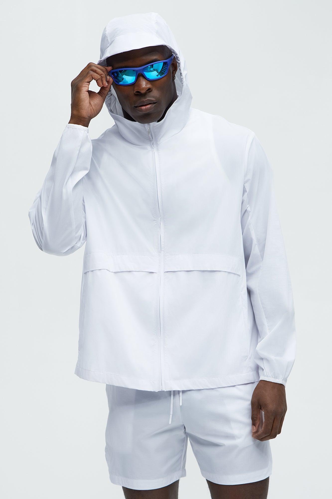 Lightweight Stretch Hooded Running Windbreaker Jacket - White Product Image