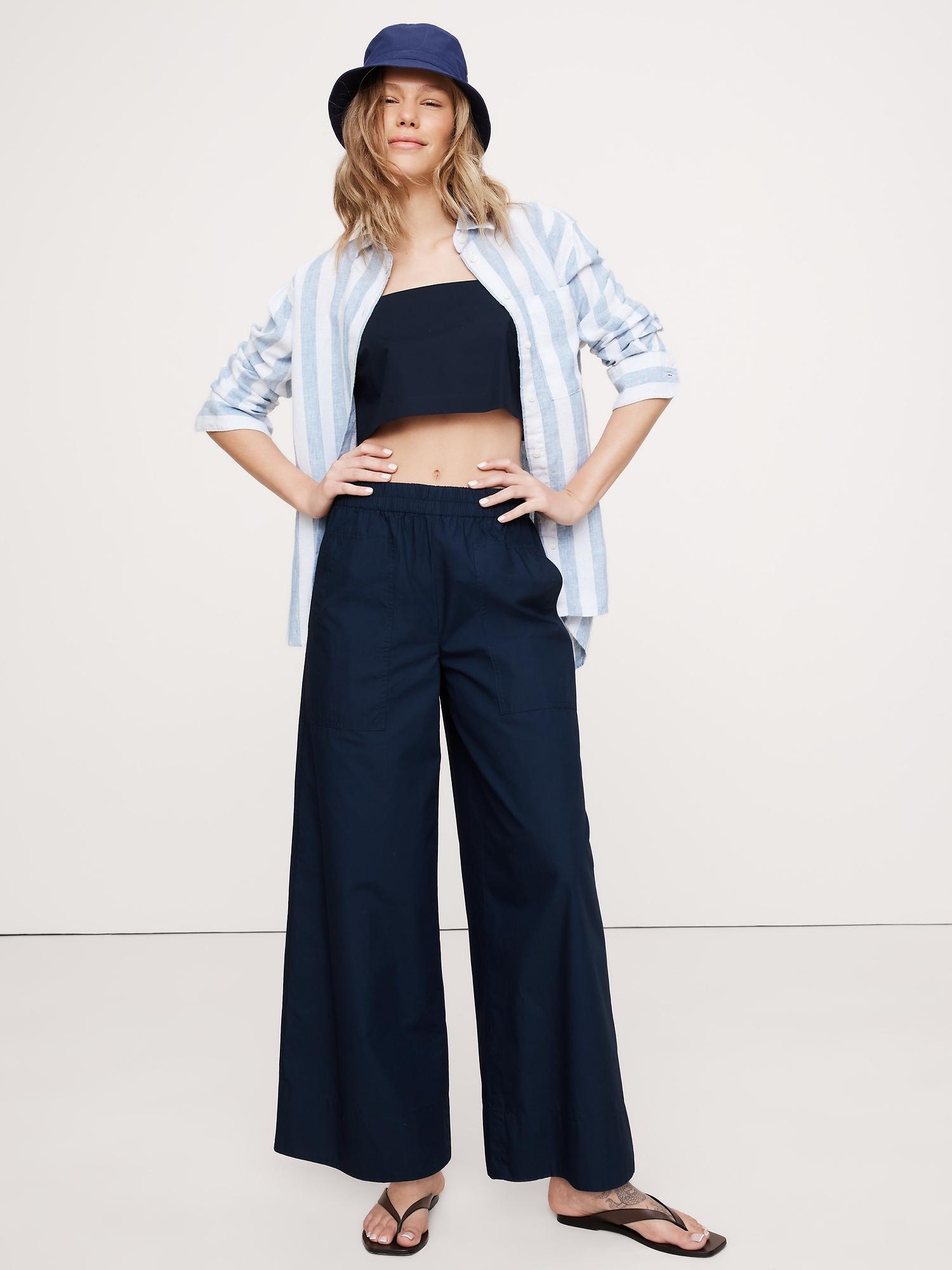 Wide-Leg Pull-On Cotton Poplin Ankle Pant Product Image