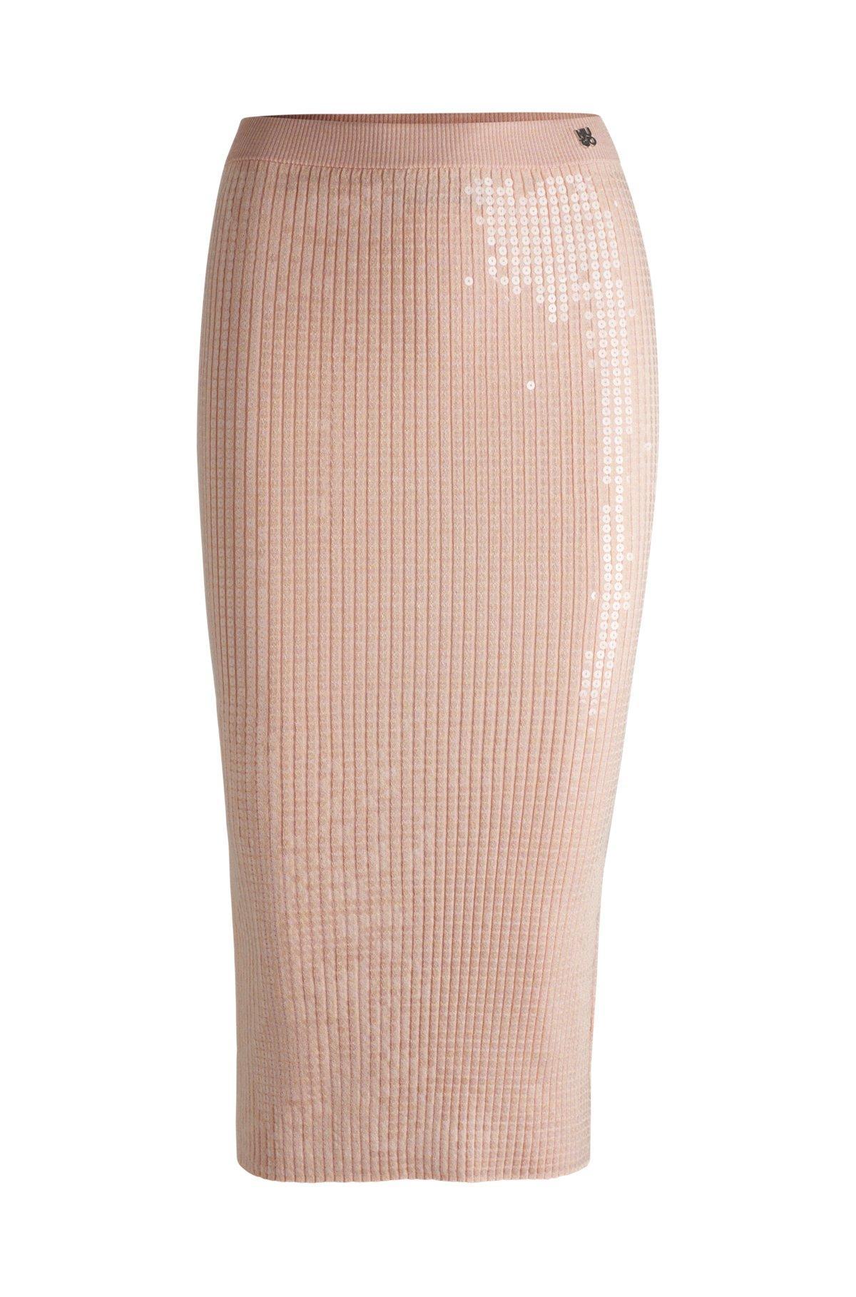 Ribbed midi skirt with transparent sequins in slim fit Product Image