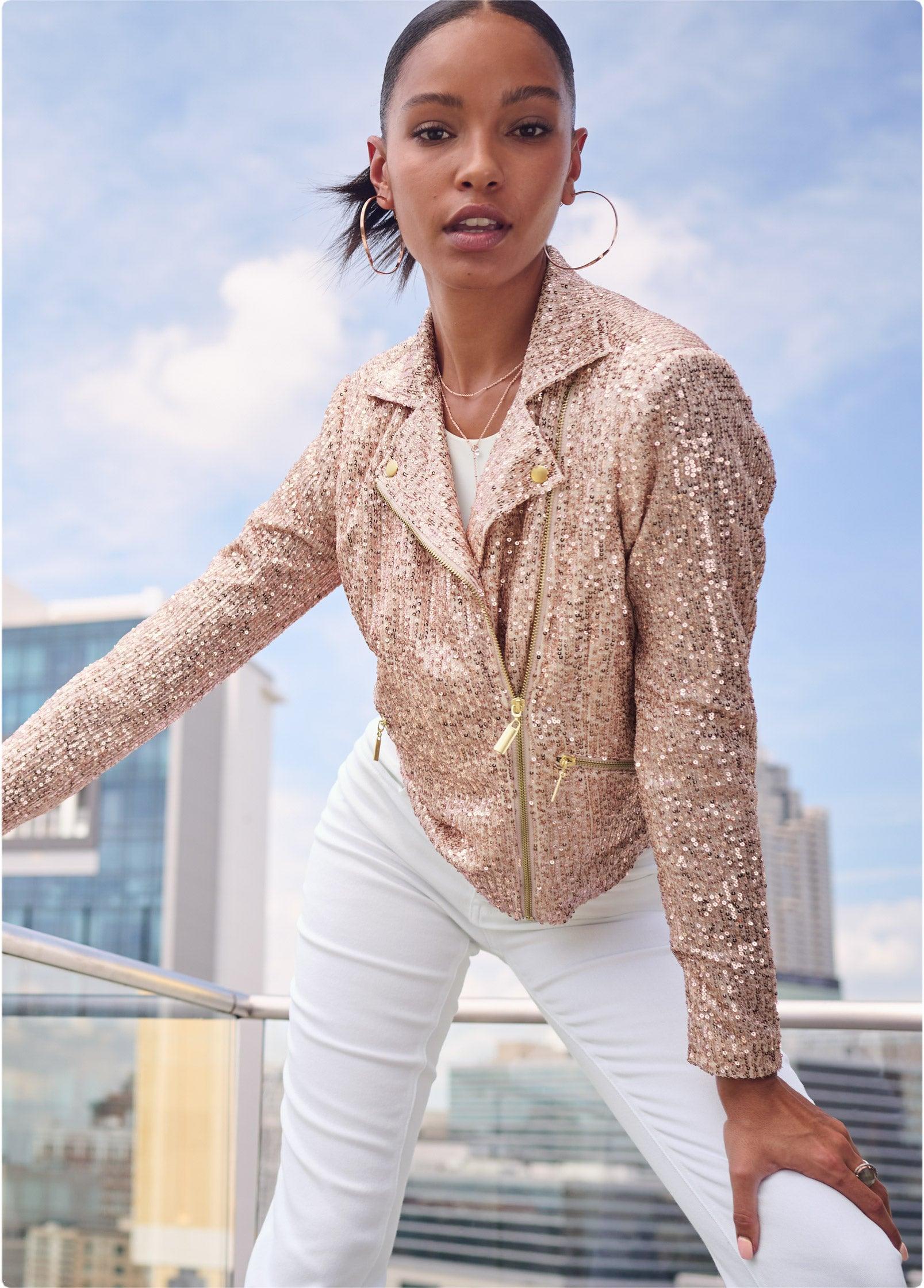 Sequin Moto Jacket - Rose Gold Product Image