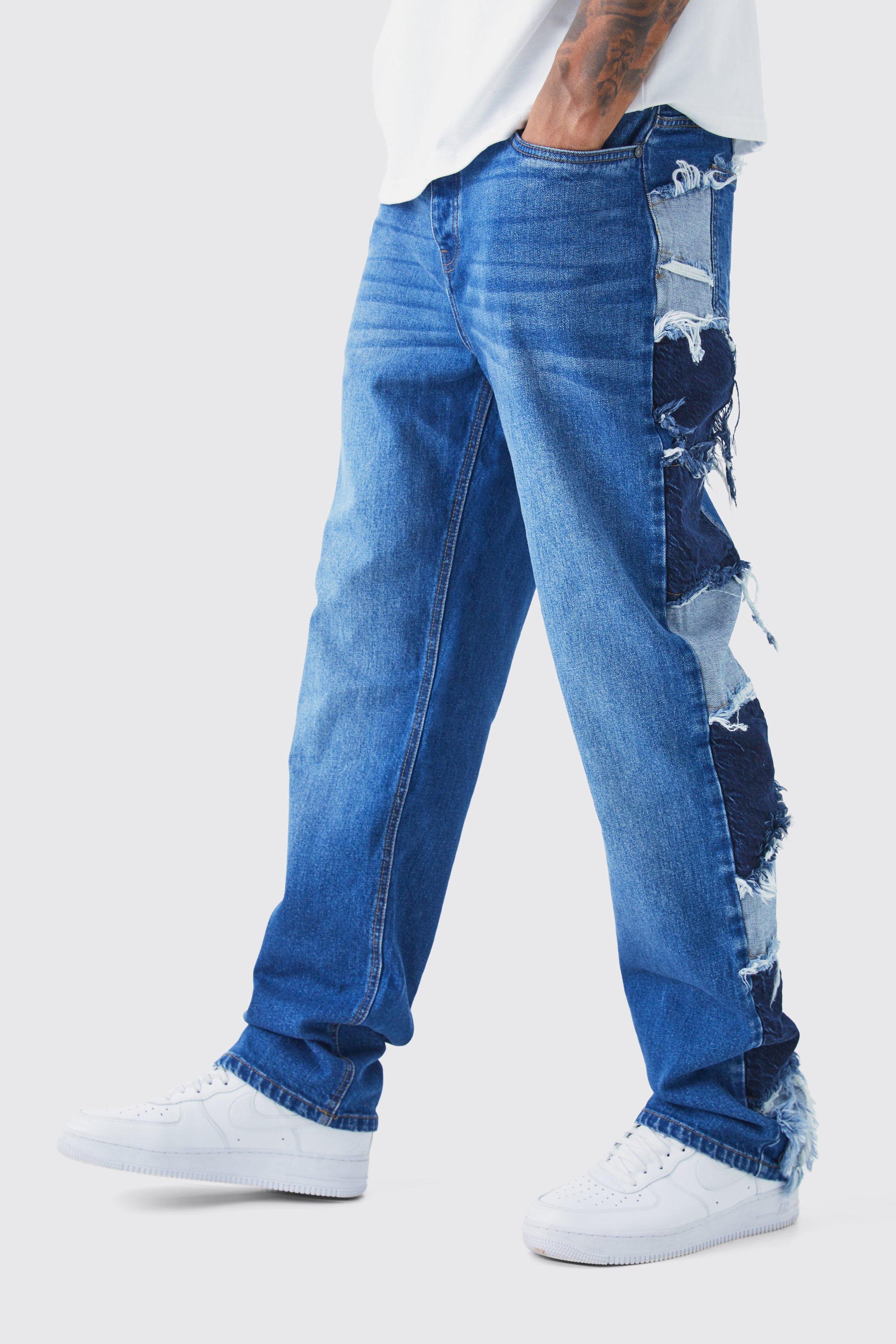 Tall Relaxed Rigid Patchwork Side Panel Jeans | boohooMAN USA Product Image