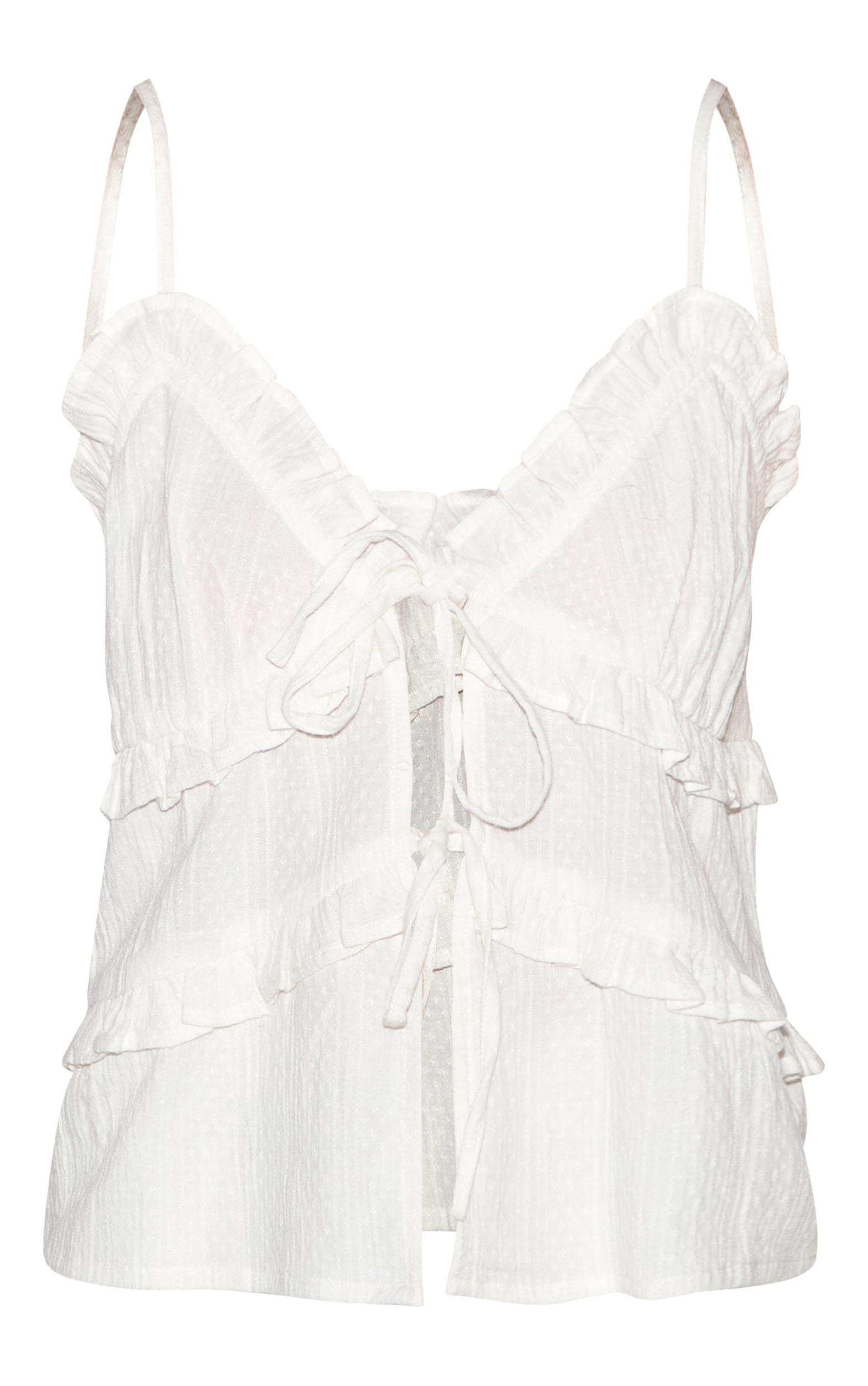 White Textured Strappy Cami Top Product Image