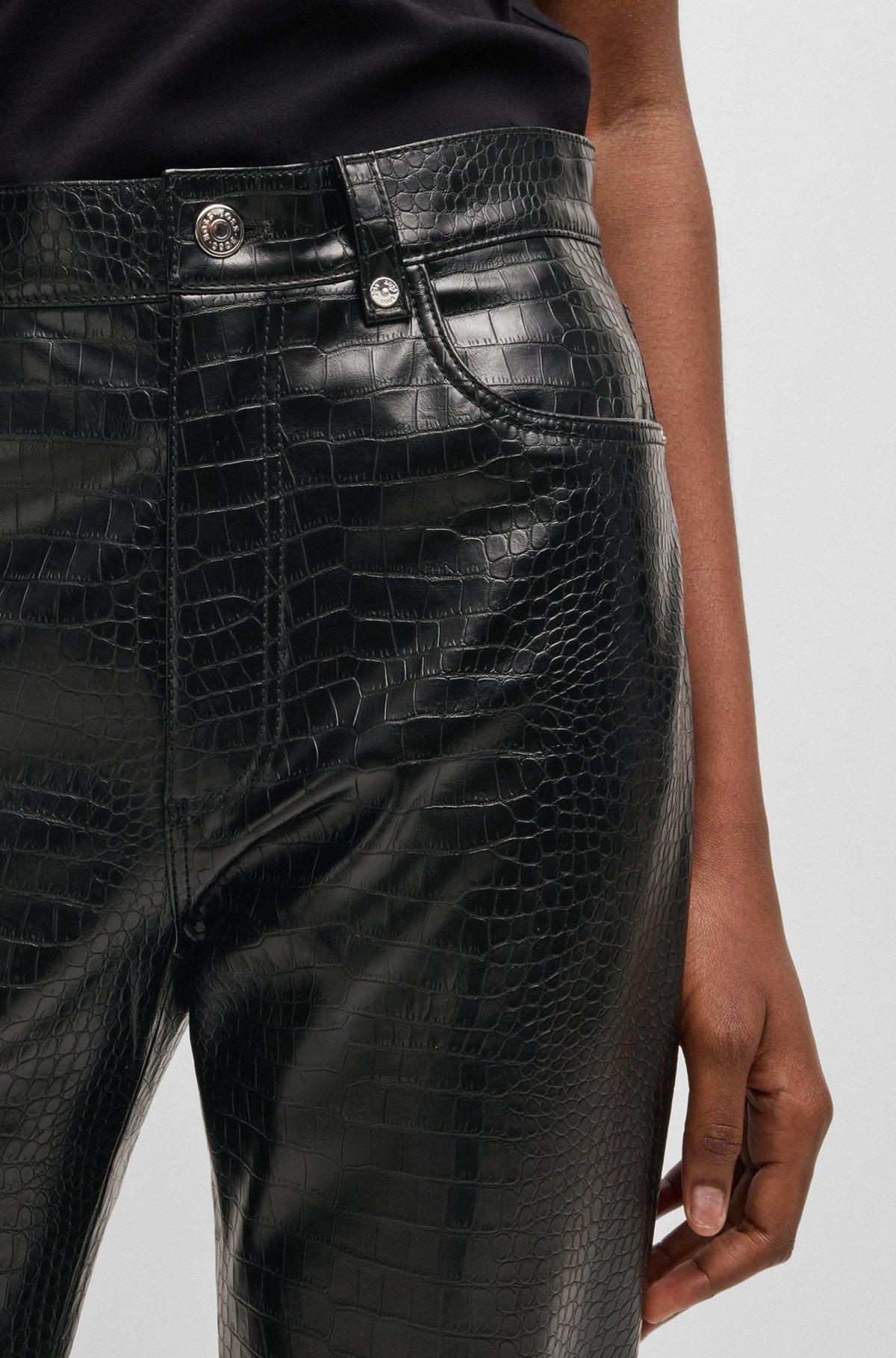 Straight-leg trousers in crocodile-embossed faux leather Product Image