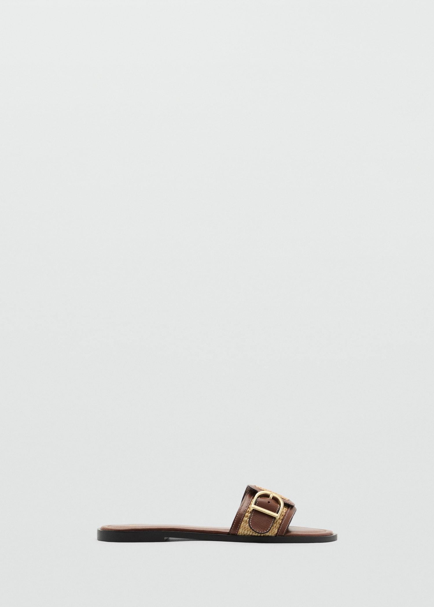 Raffia sandals with buckle and strap - Women | MANGO USA Product Image