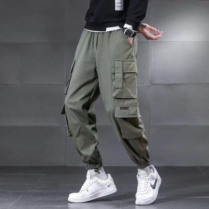 Drawstring Waist Plain Cargo Harem Pants Product Image