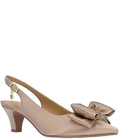 J. Renee Weslee Satin Rhinestone Bow Sling Pumps Product Image