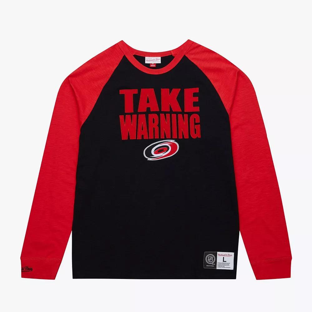Men's Mitchell & Ness  Black/Red Carolina Hurricanes Legendary Slub Raglan Long Sleeve T-Shirt, Size: Small Product Image
