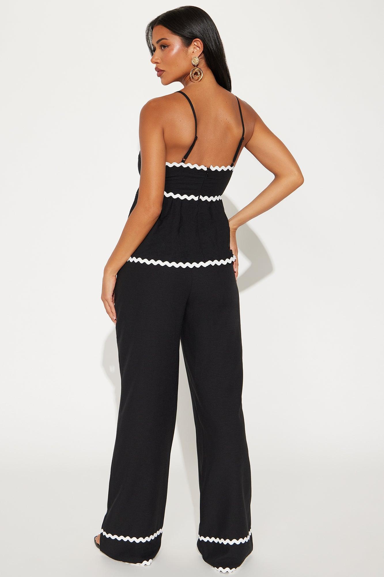 Walk The Coast Linen Pant Set - Black Product Image