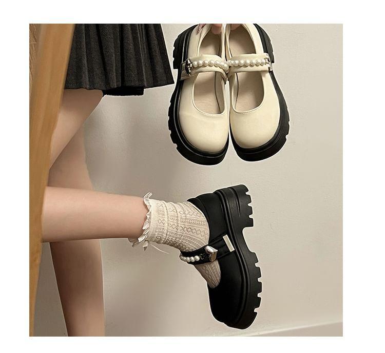 Platform Faux Pearl Mary Jane Shoes Product Image