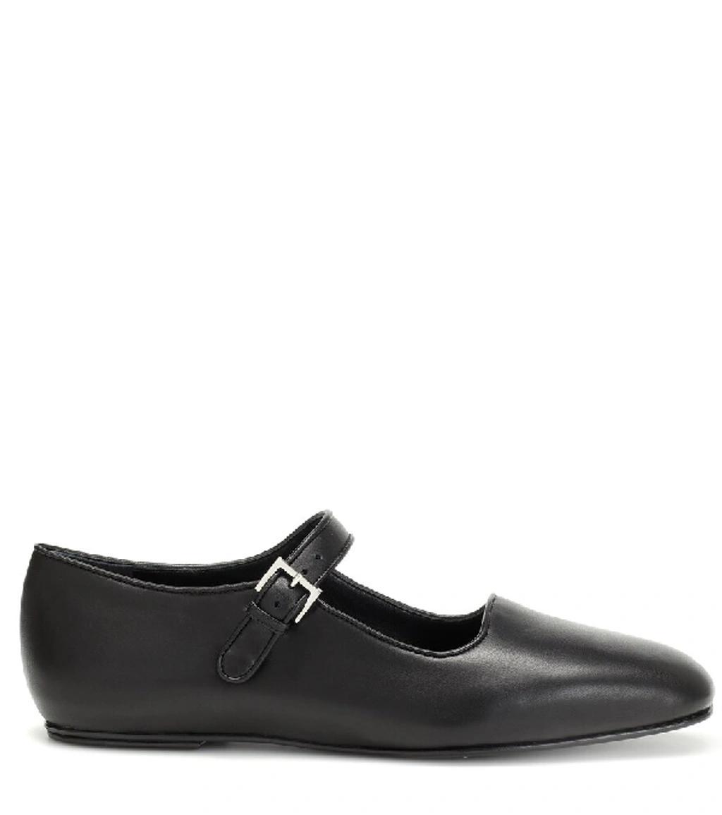 THE ROW Ava Square-toe Leather Mary Jane Flats In Black Product Image