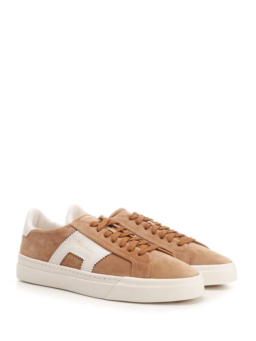 SANTONI Double Buckle Sneakers In Beige Product Image