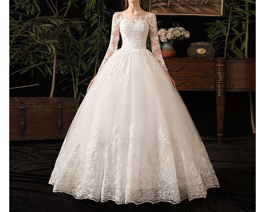 Long-Sleeve Boat Neck Wedding Ball Gown (Various Designs) Product Image