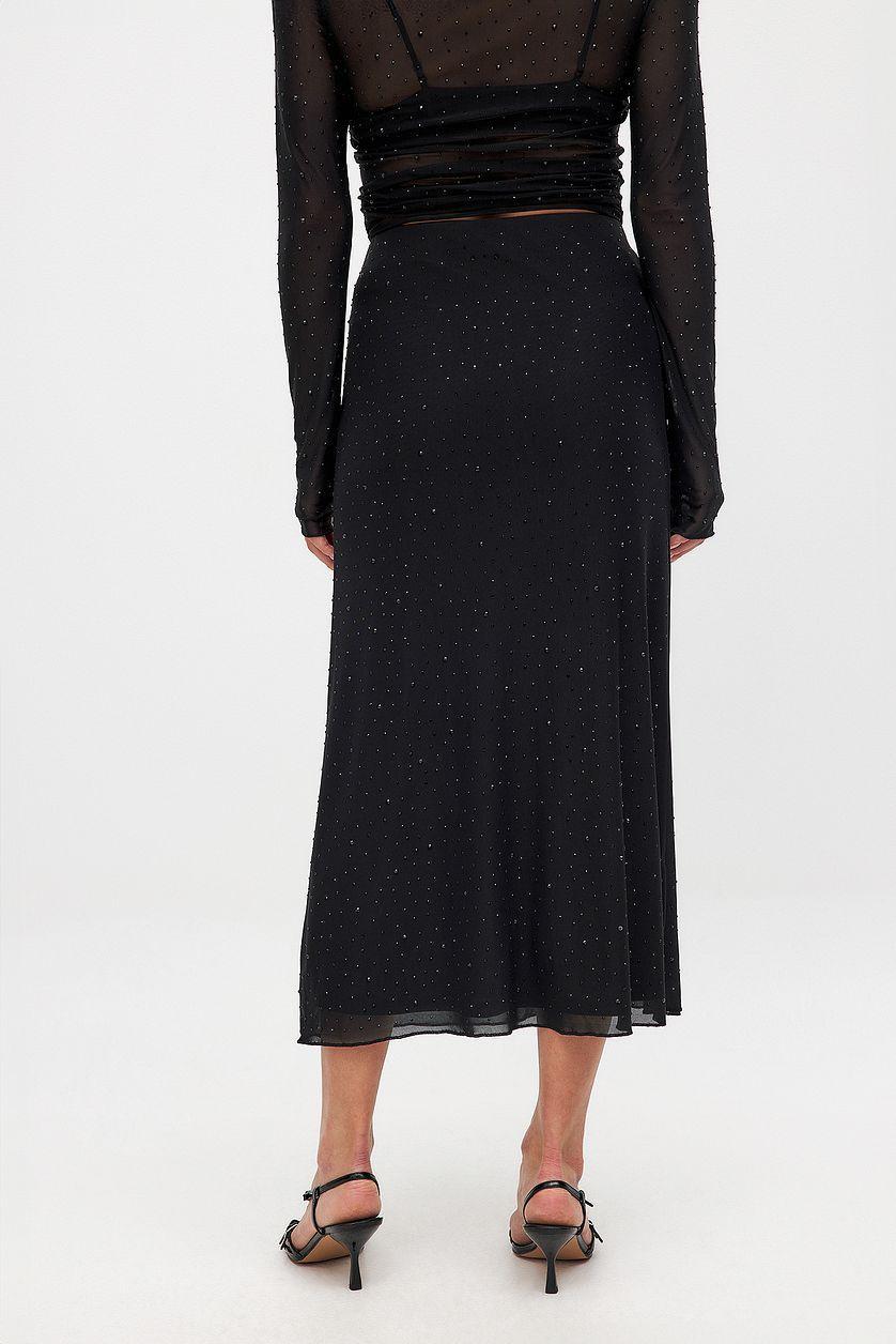 Rhinestone Mesh Midi Skirt Product Image