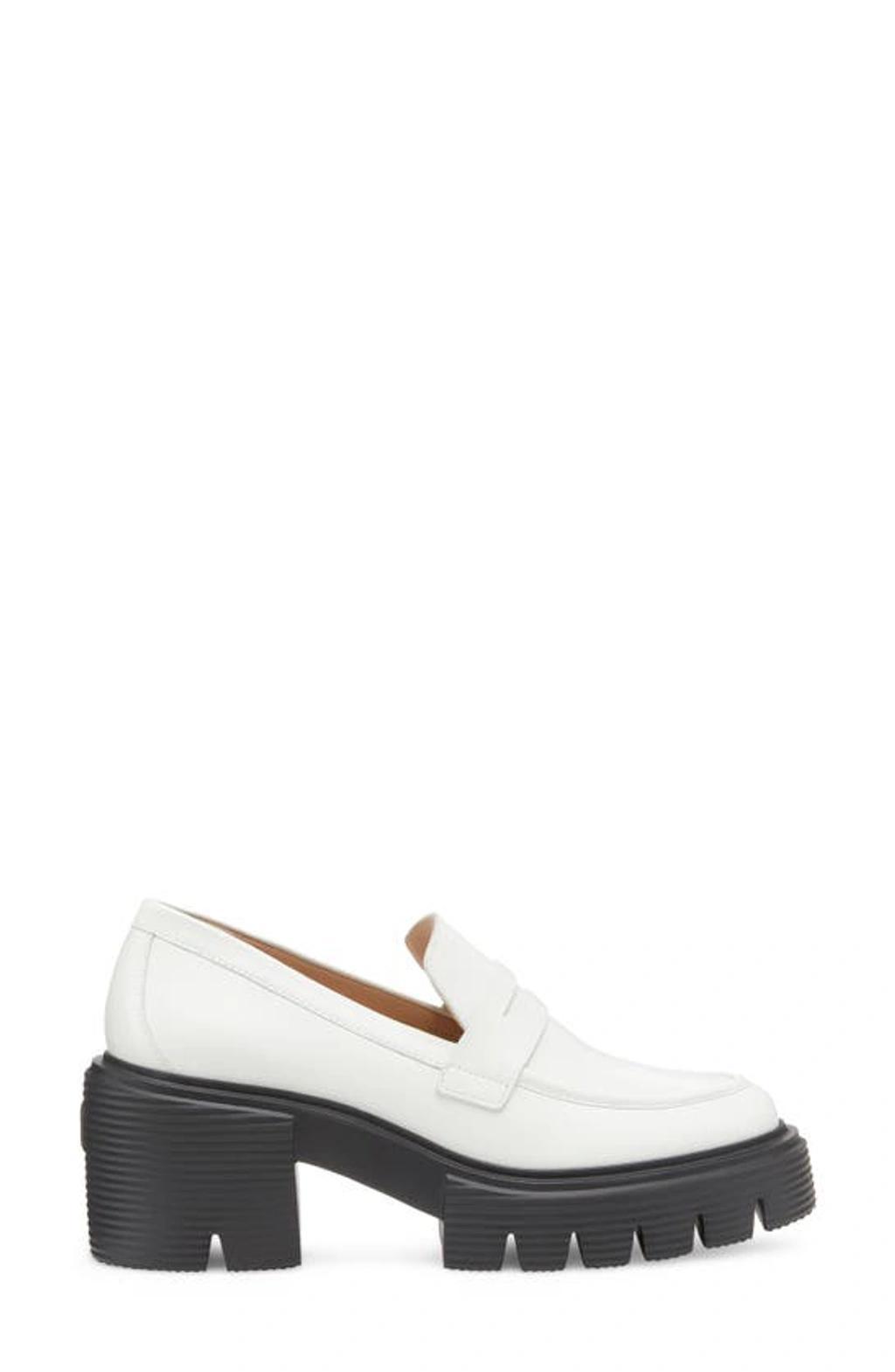 STUART WEITZMAN Soho Patent Lug-sole Penny Loafers In Cream Product Image