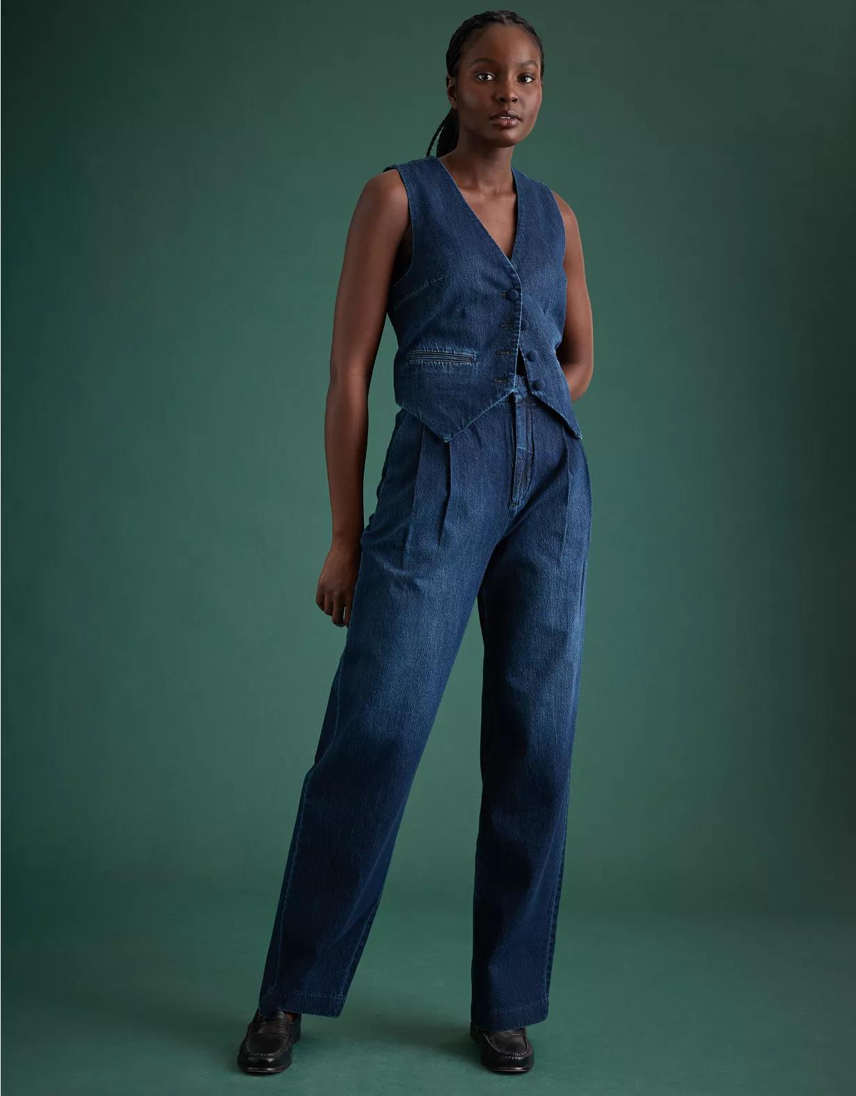 AE77 Premium Denim Pleated Trouser Product Image