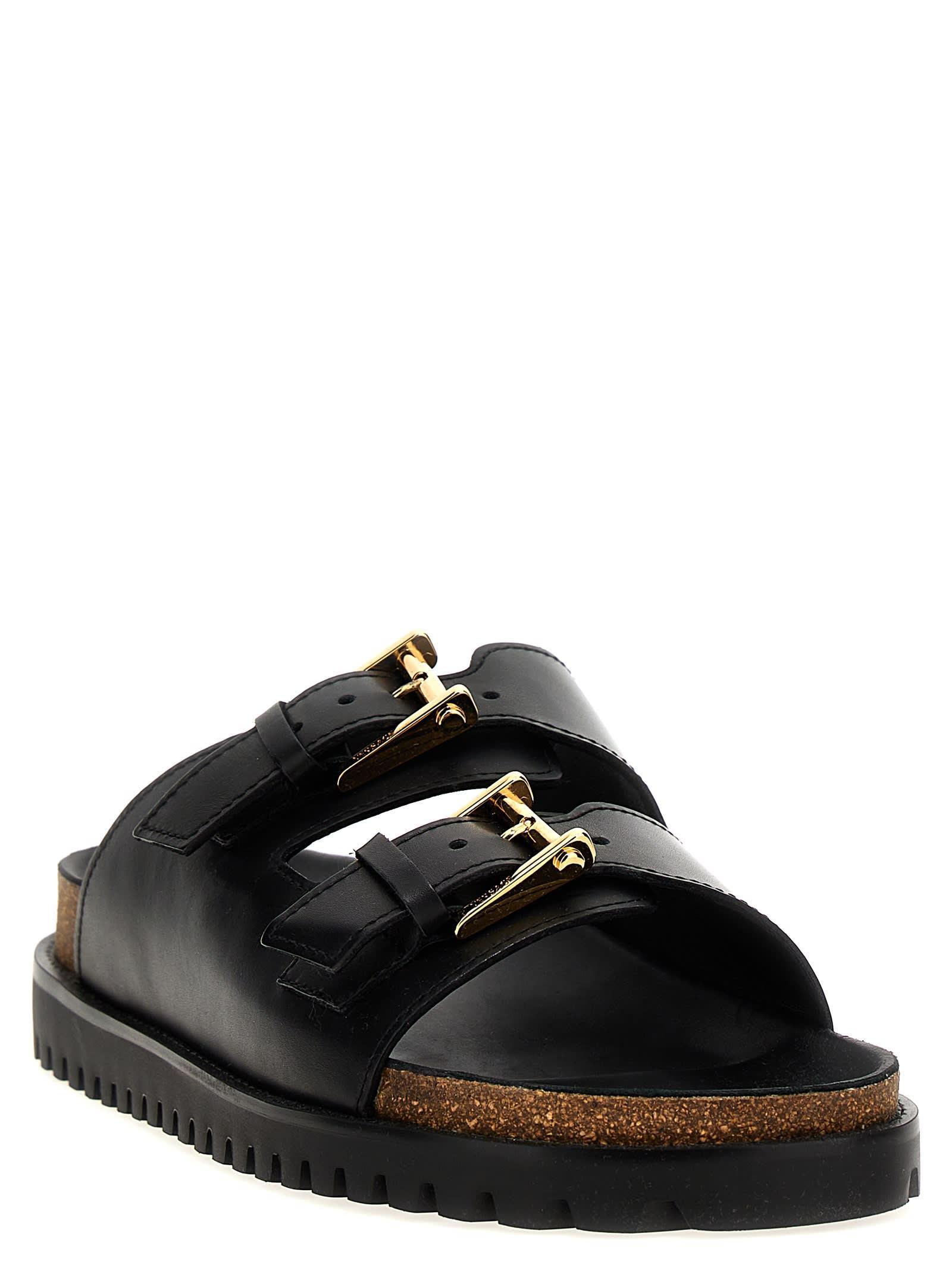 VERSACE Leather Sandals In Black Product Image