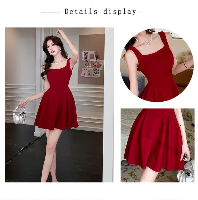 Sleeveless Square Neck Plain Mini A-Line Dress Product Image
