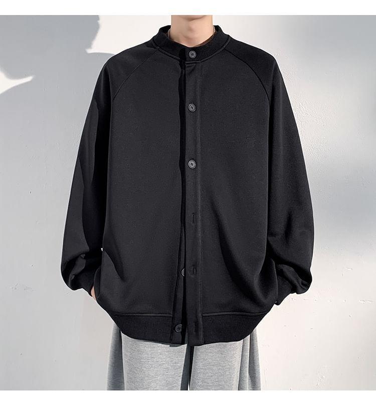 Crew Neck Plain Button Jacket Product Image