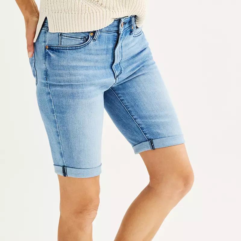 Petite Sonoma Goods For Life Roll Cuff Jean Bermuda Shorts, Womens Light Blue Product Image