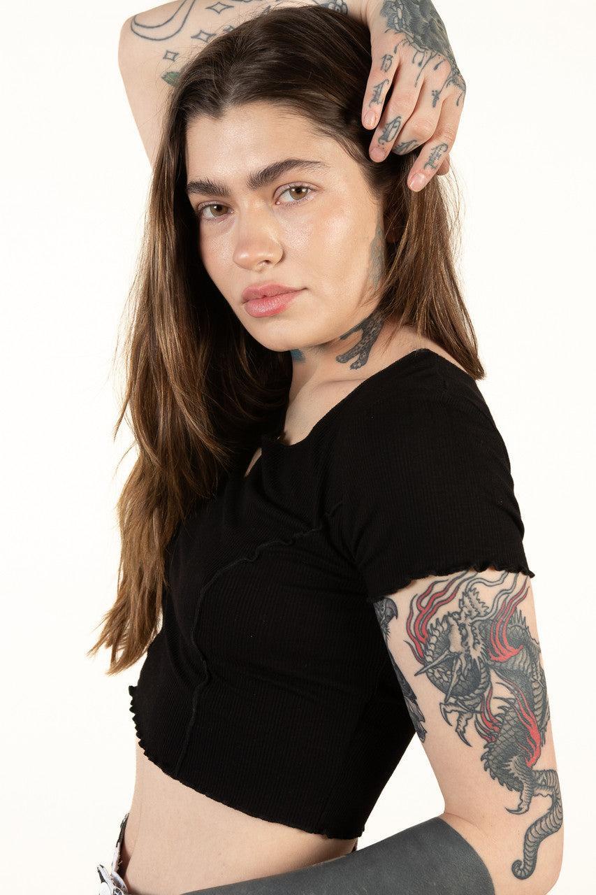 Black Seamed Keyhole Crop Top Product Image