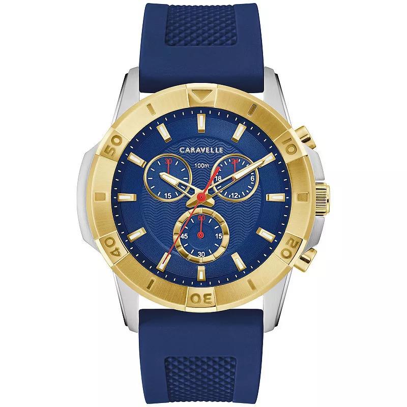 Caravelle by Bulova Mens Two-Tone Stainless Steel Blue Chronograph Dial Silicone Strap Watch - 45B161 Product Image