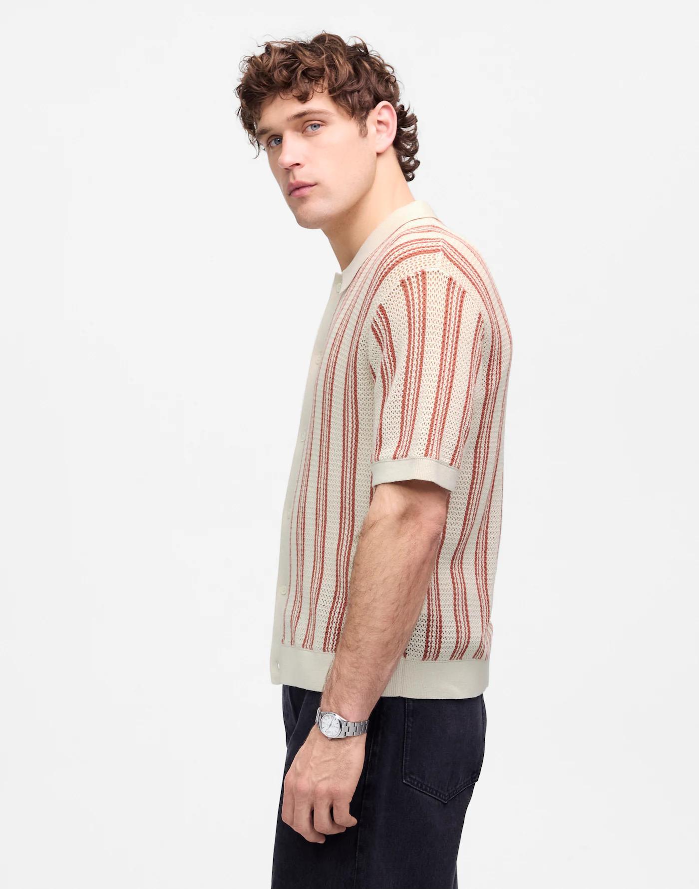 Open-Stitch Button-Up Sweater Polo Product Image