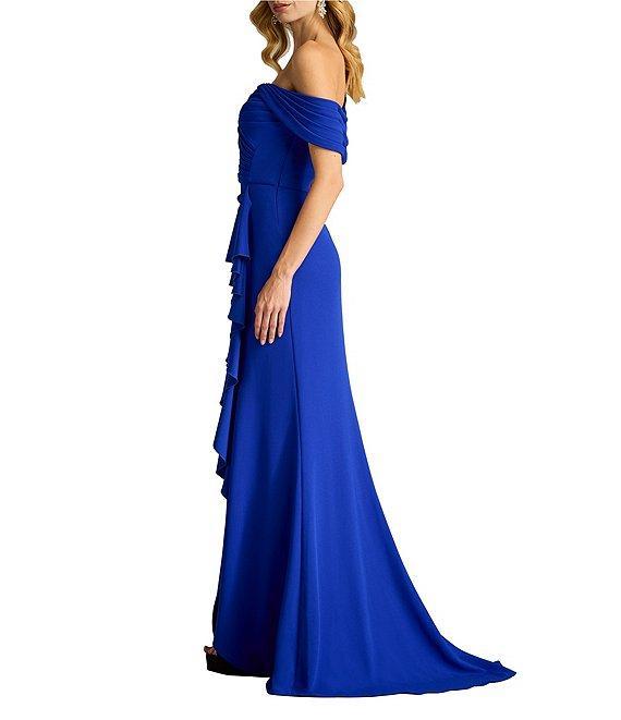 Tadashi Shoji Off the Shoulder Draped Bodice Ruffle Front Gown Product Image