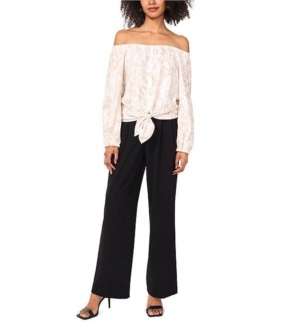 Vince Camuto Printed Off-The-Shoulder Long Sleeve Tie Front Blouse Product Image