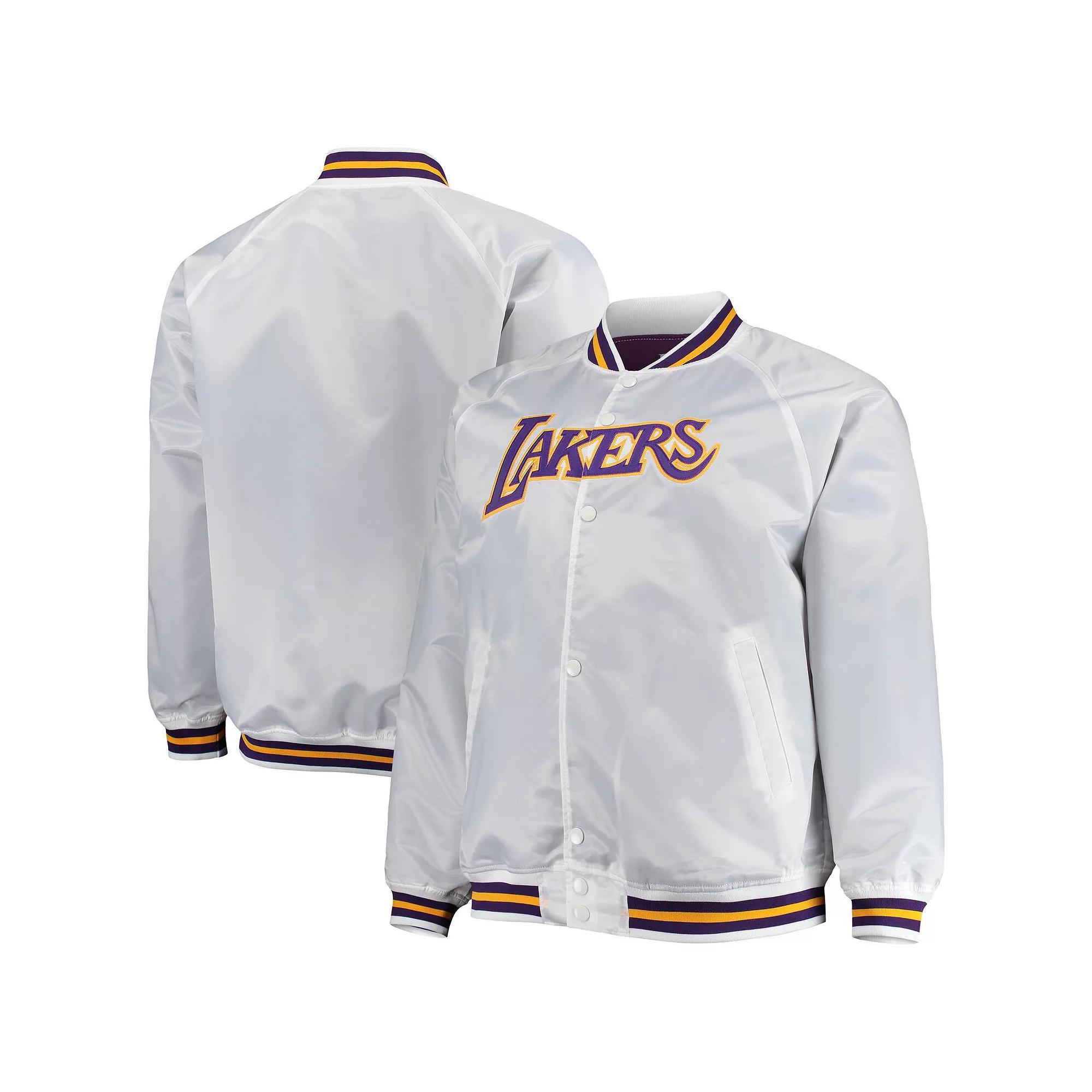 Men's Mitchell & Ness White Los Angeles Lakers Big & Tall Hardwood Classics Raglan Satin Full-Snap Jacket, Size: 3XLT Product Image