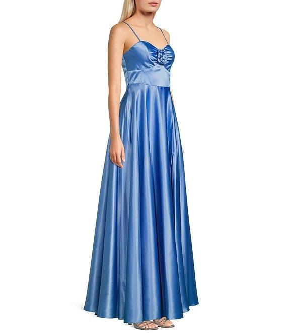 Next Up Floral Sweetheart Neck Adjustable Spaghetti Strap Front Slit Dress Product Image