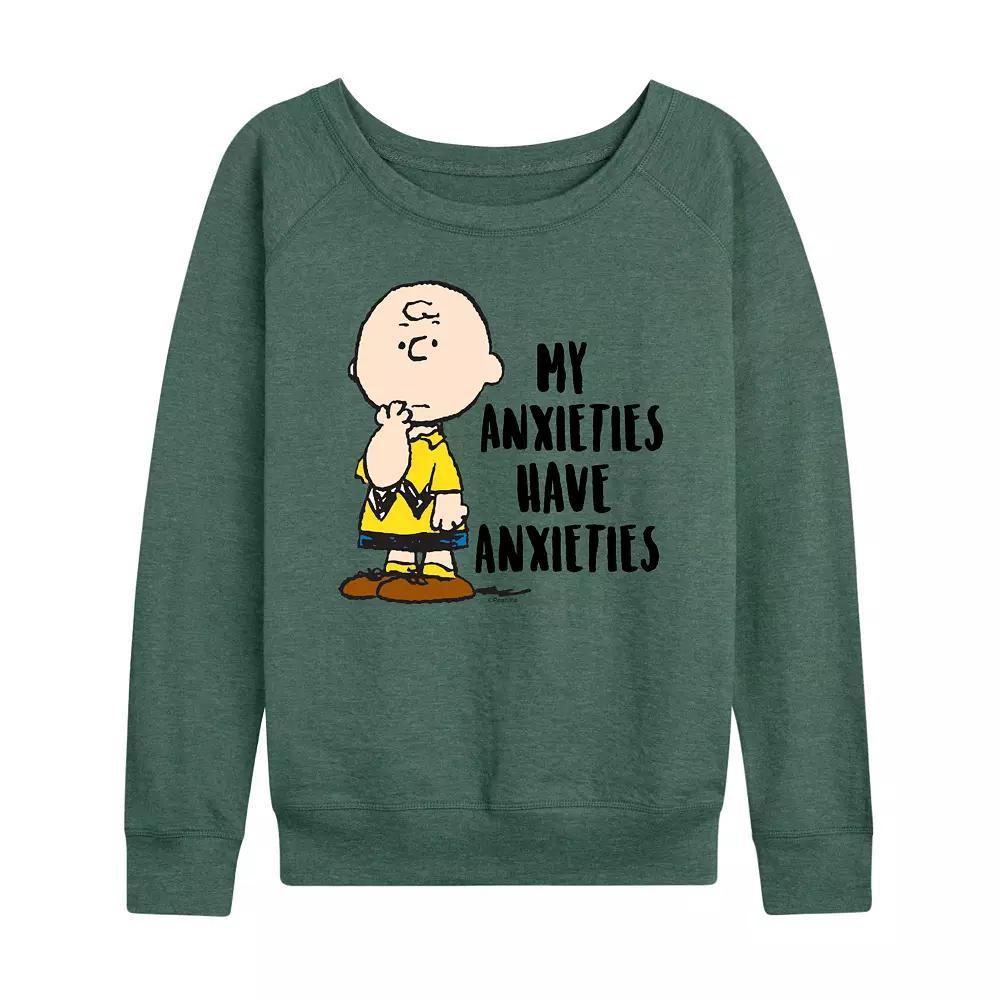 Women's Peanuts Charlie Brown Anxieties French Terry Long Sleeve Tee, Girl's,  Product Image