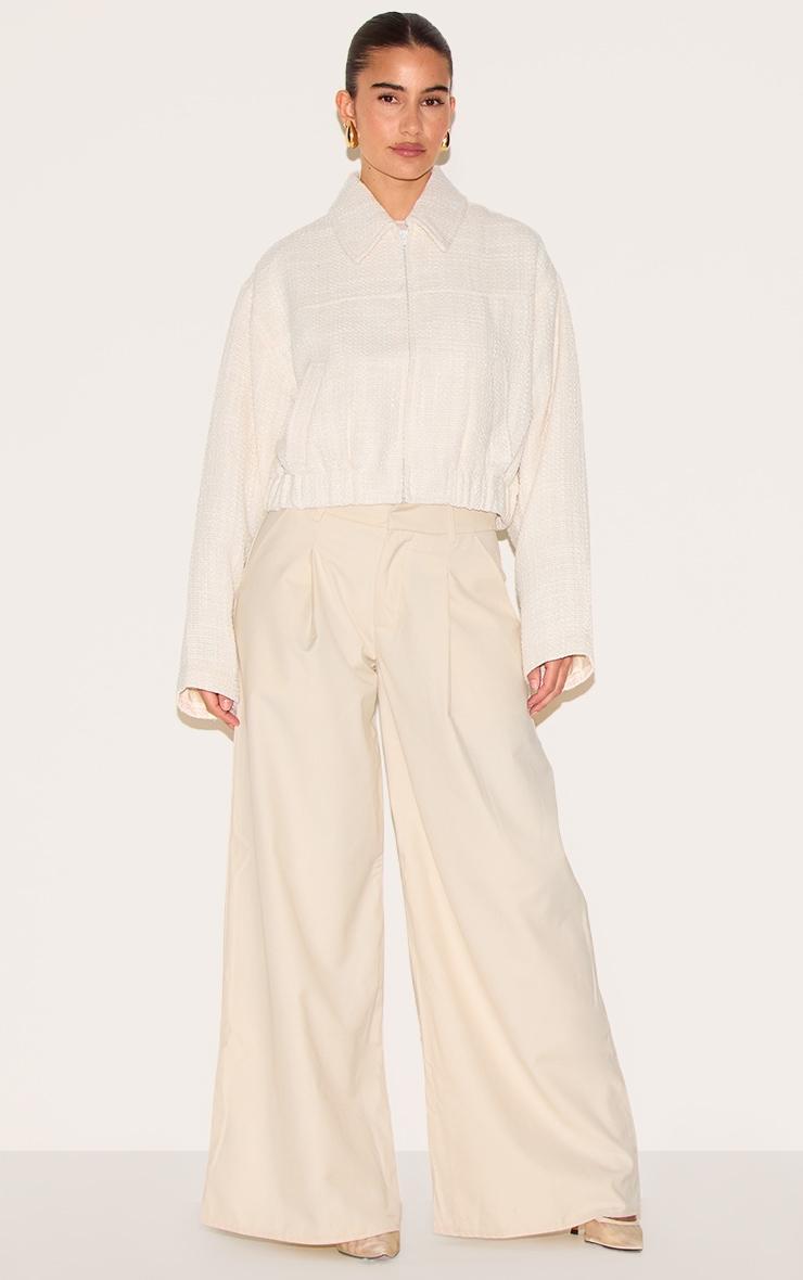 Cream Textured Zip Up Bomber Jacket Product Image