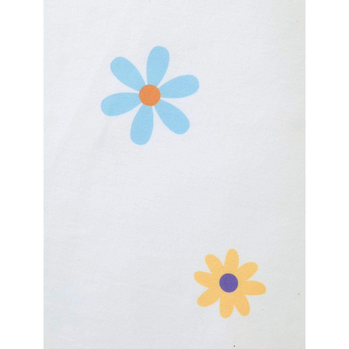 Plus Size Stretchy Floral Print Round Neck T-Shirt WhiteSmoke Women Roll Hem Round Neck Everyday-Casual T-shirts BloomChic 14-16/1X Product Image