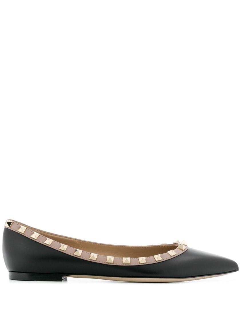 VALENTINO GARAVANI Rockstud Pointed Toe Ballerina Shoes In Black Product Image