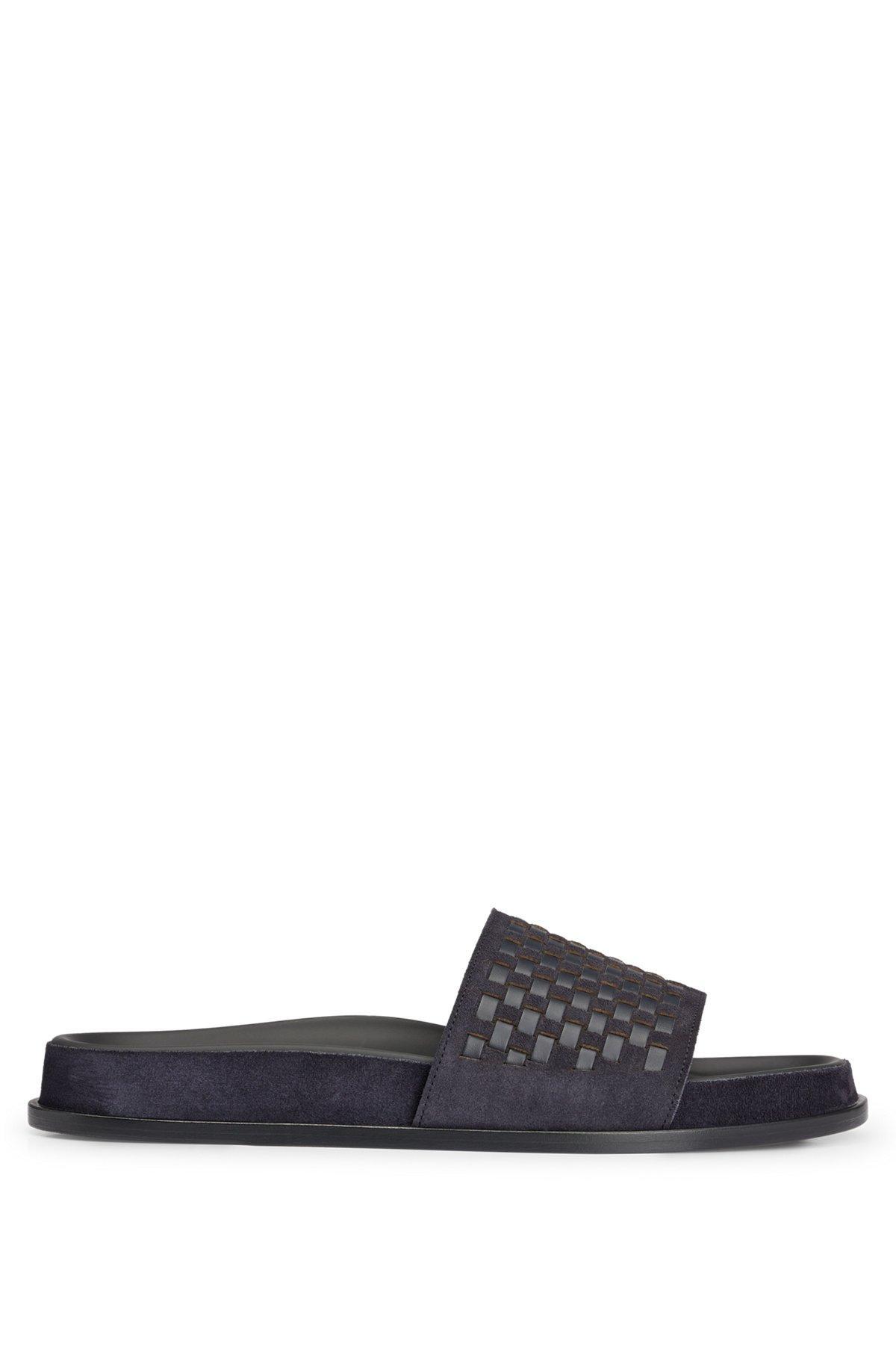 Mixed-leather slides with woven upper strap Product Image