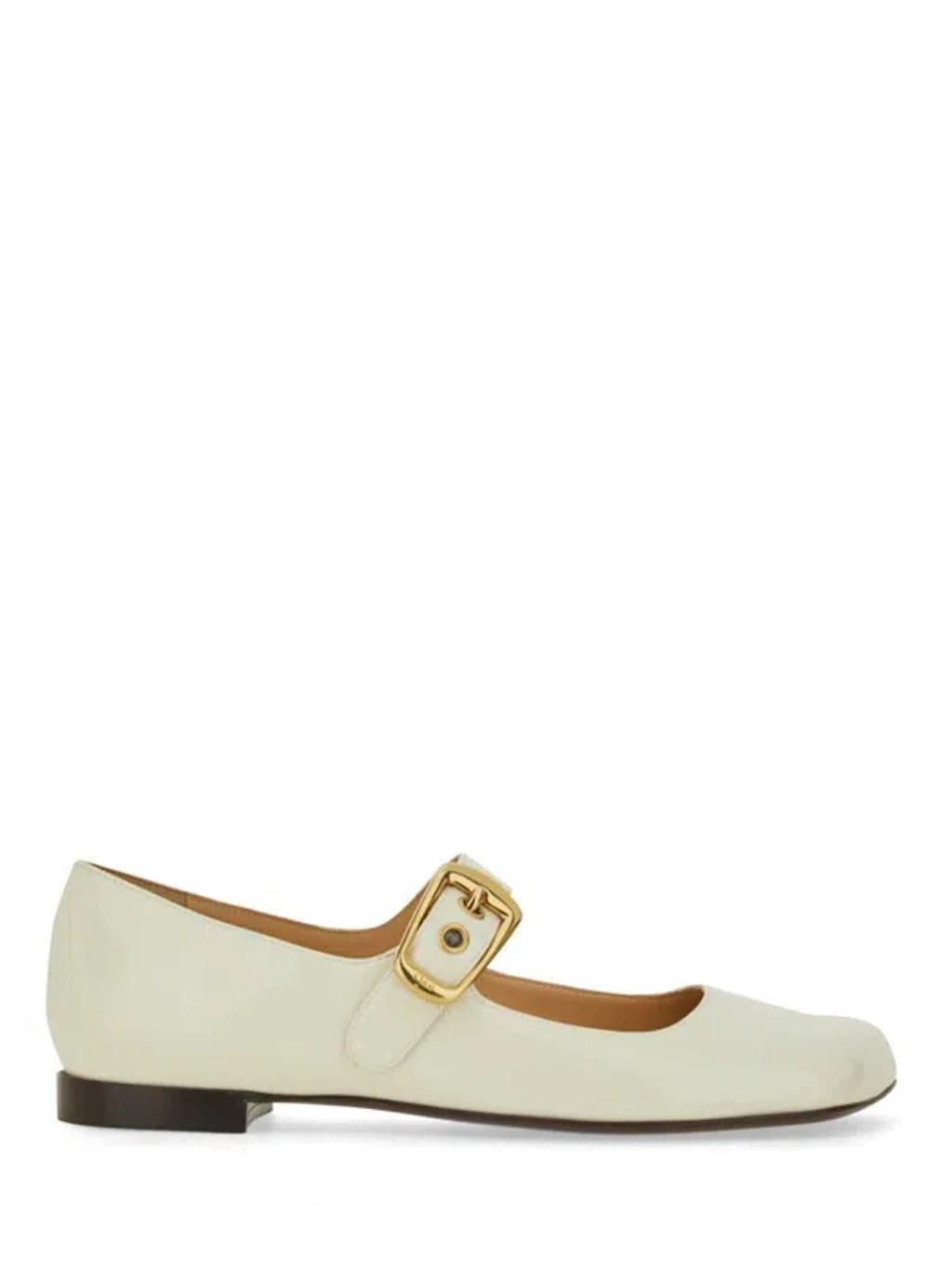 CHLOÉ Polly Leather Mary Jane Flats In Ivory Product Image