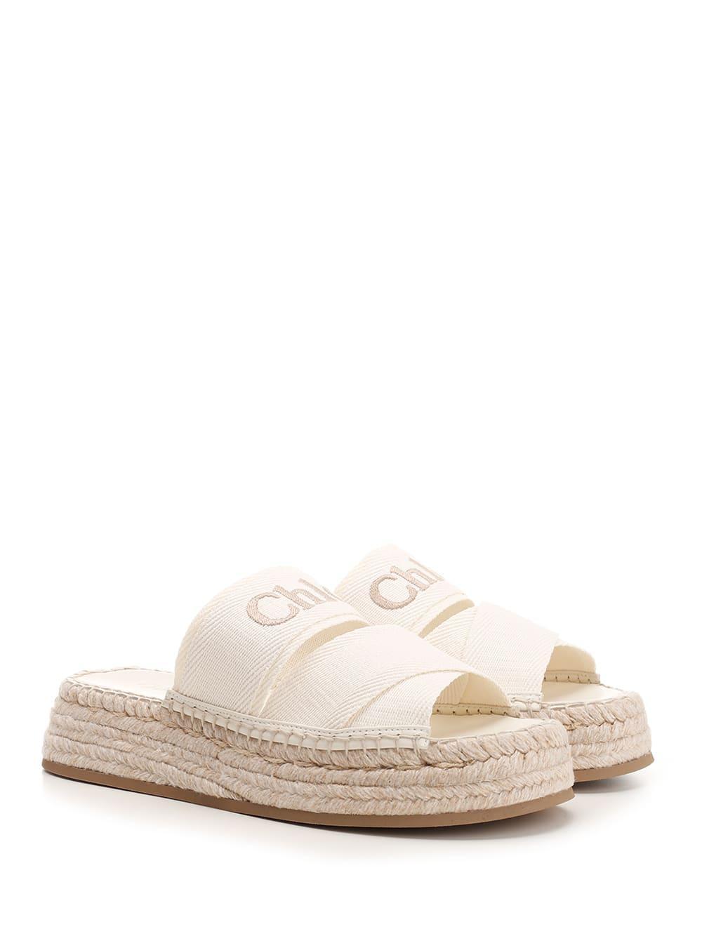 CHLOÉ Chloe Womens White Mila Logo-embroidered Woven Espadrille Sandals In Beige Product Image