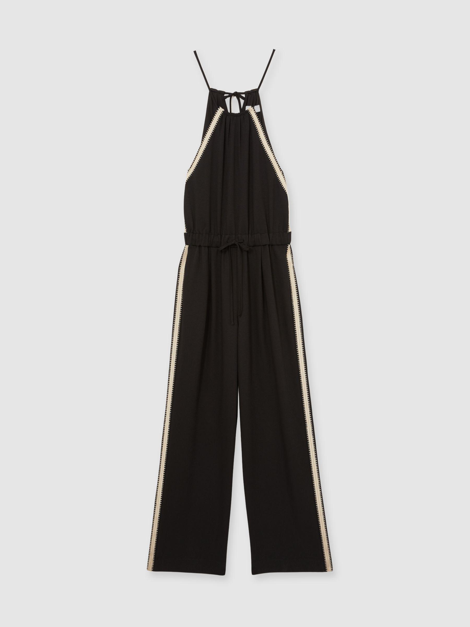 Petite Halterneck Craft Stitch Jumpsuit in Black Product Image