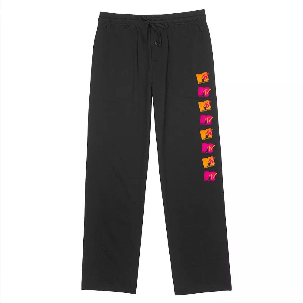 Men's MTV Orange and Pink Line Logo Pajama Pants, Size: Small, Black Product Image