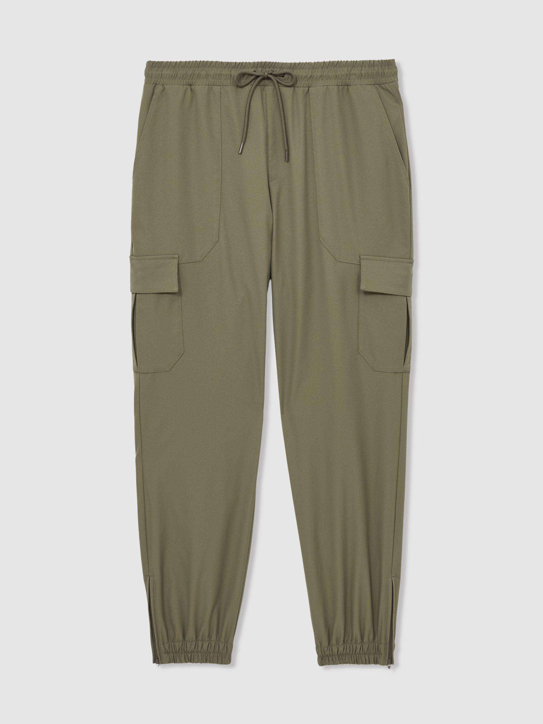 Technical Cargo Drawstring Trousers in Olive Product Image