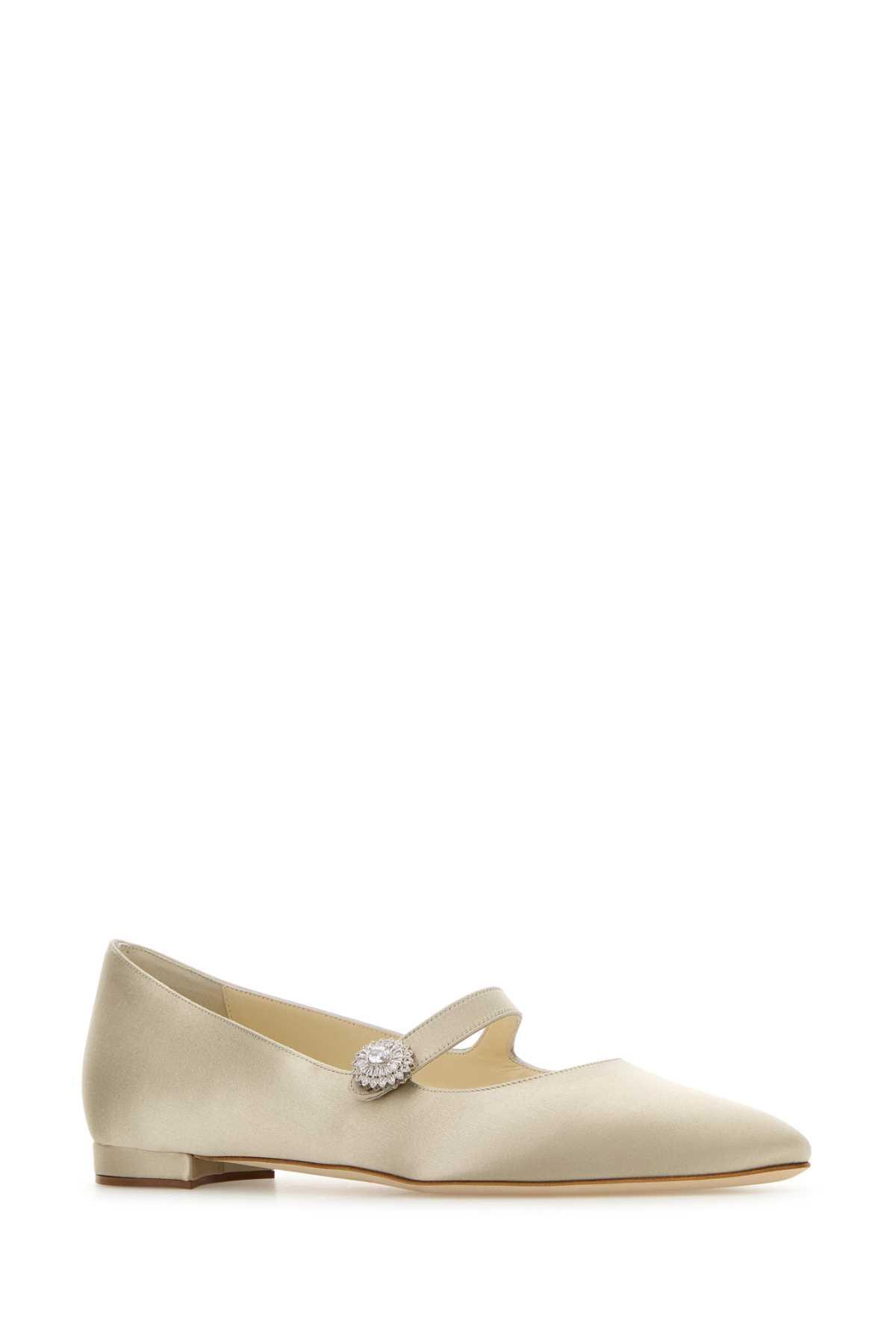 MANOLO BLAHNIK Satin Crystal Mary Jane Ballerina Flats In Beige O Tan Product Image