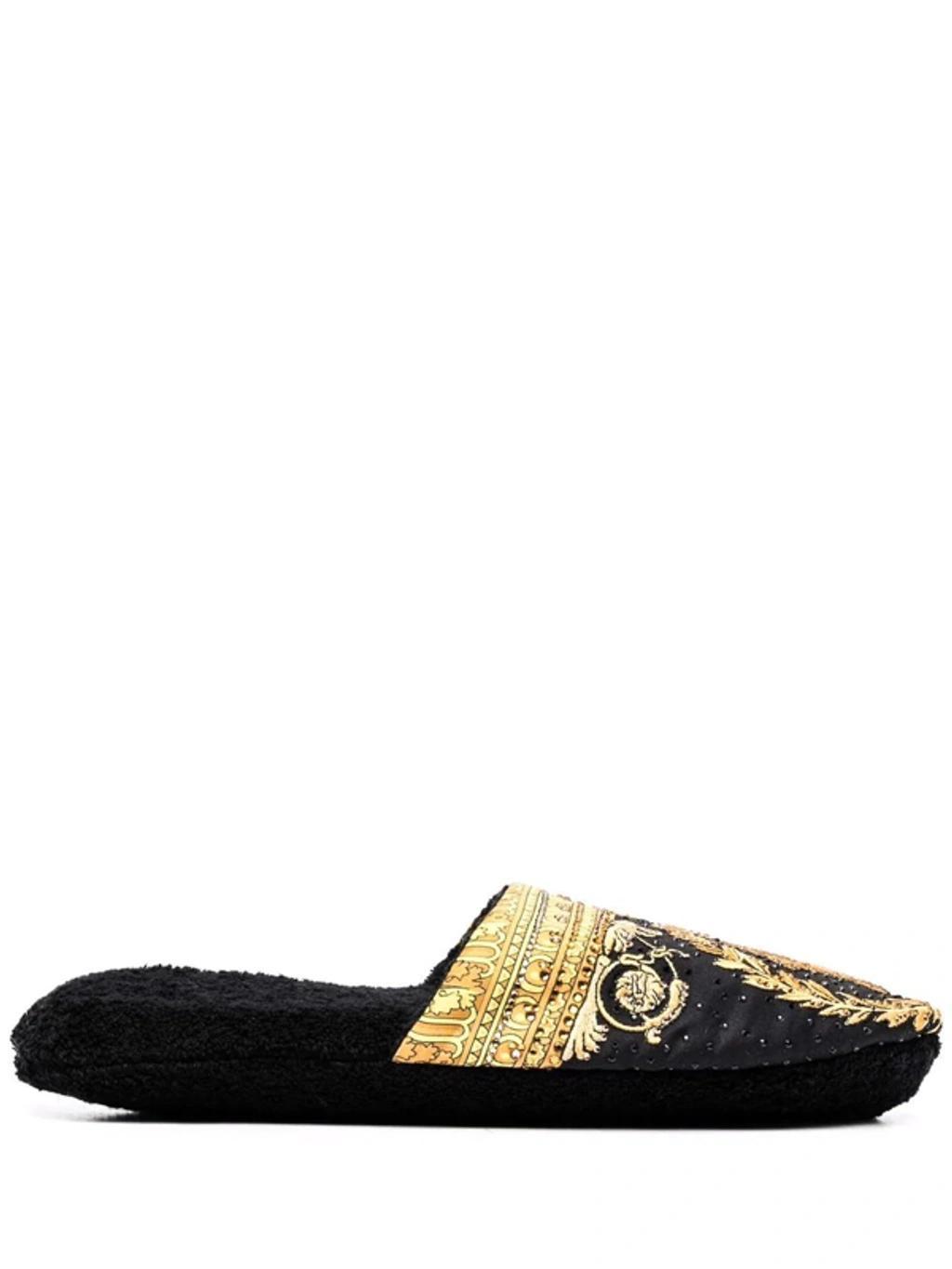 VERSACE Baroque-print Slippers In Black Product Image