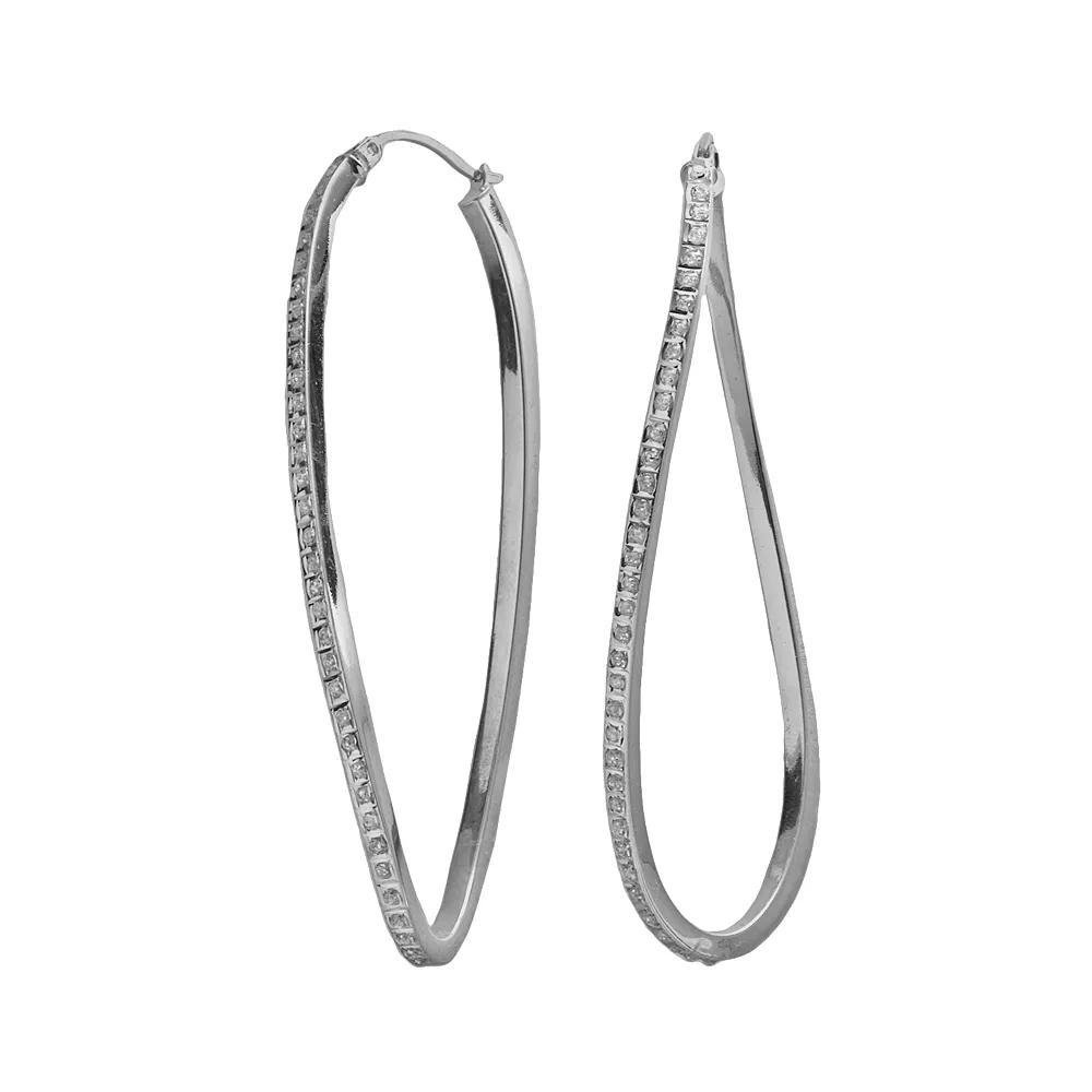 Diamond Mystique Platinum Over Silver Diamond Accent Wavy Hoop Earrings, Womens Product Image