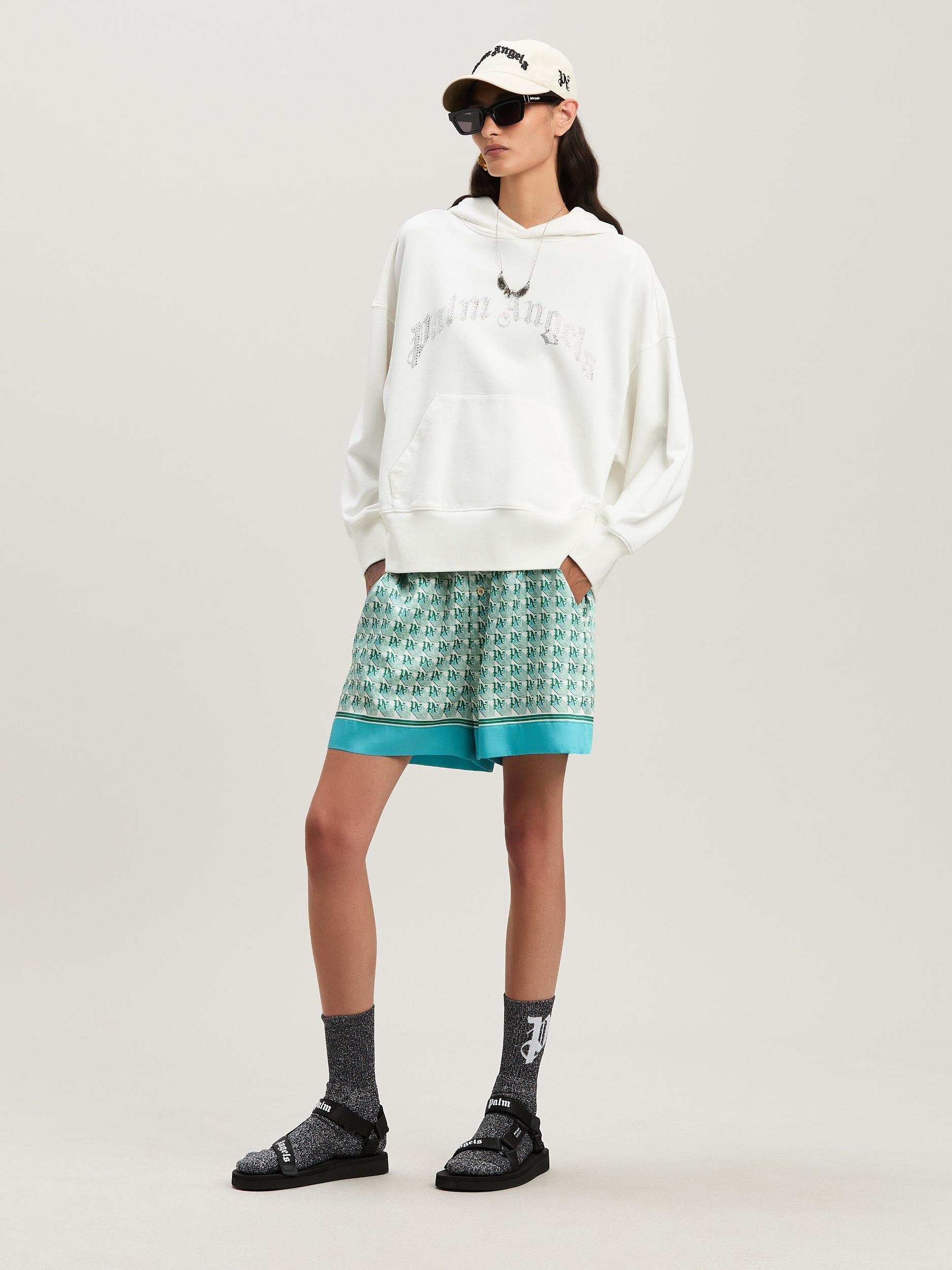 RHINESTONE CURVED LOGO HOODY OFF WHITE - Product Image