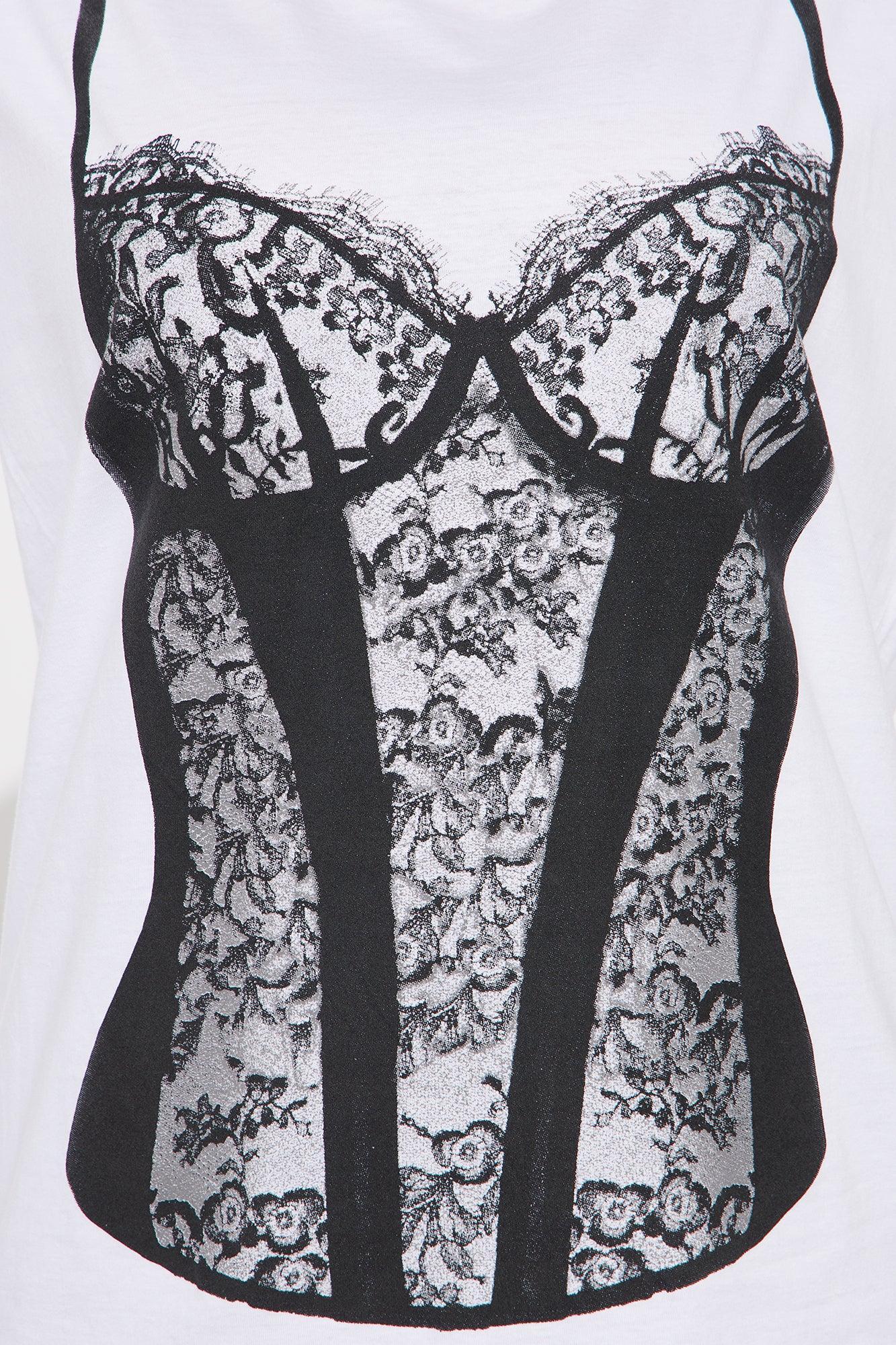 Lingerie Corset Oversized Tee - White Product Image