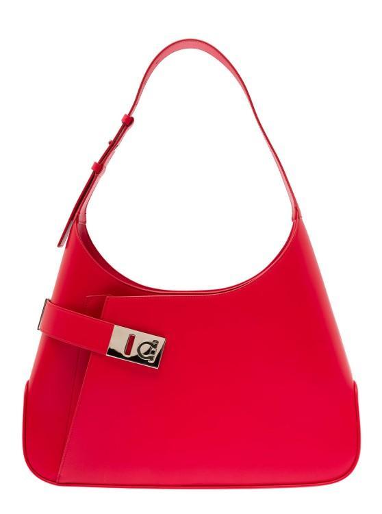 FERRAGAMO Red Hobo Shoulder Bag With Asymmetric Pocket And Gancini Buckle In Leather Product Image