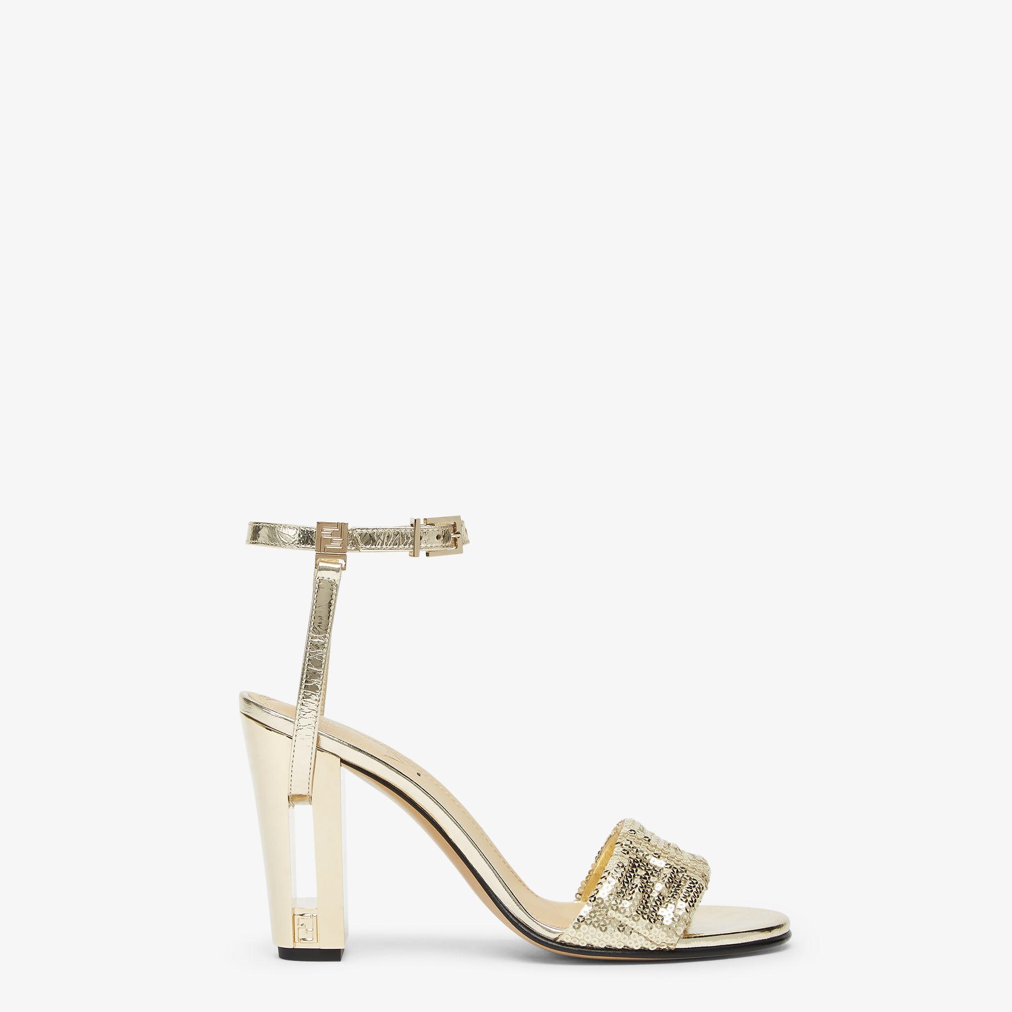 DelfinaGold-colored metallic nappa leather and FF sequin high-heeled sandals Product Image